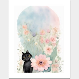 Black Cat in Pastel Colors Posters and Art